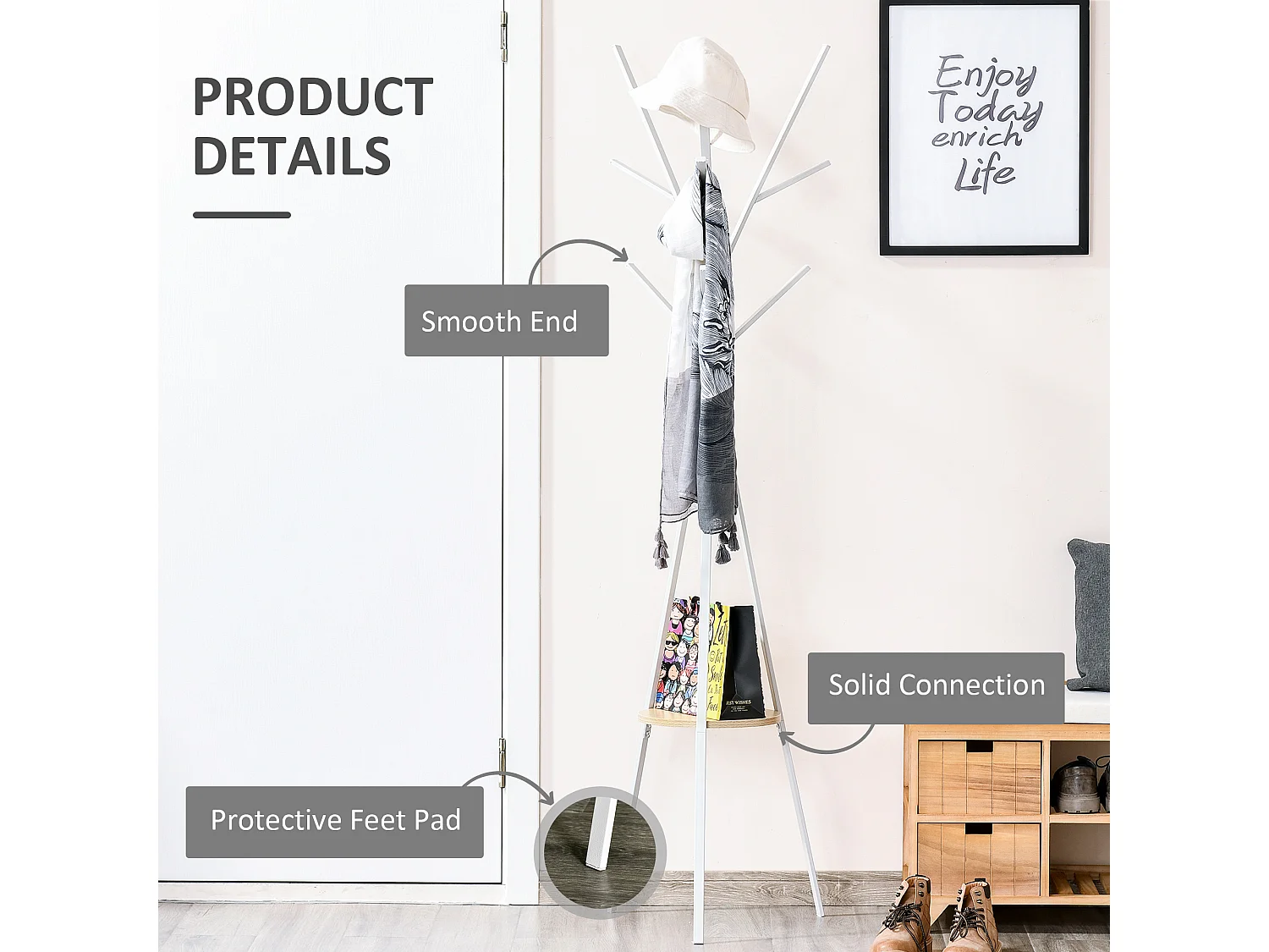 Garderobe, freistehende Garderobe, Flurgarderobe, weiße Metallgarderobe