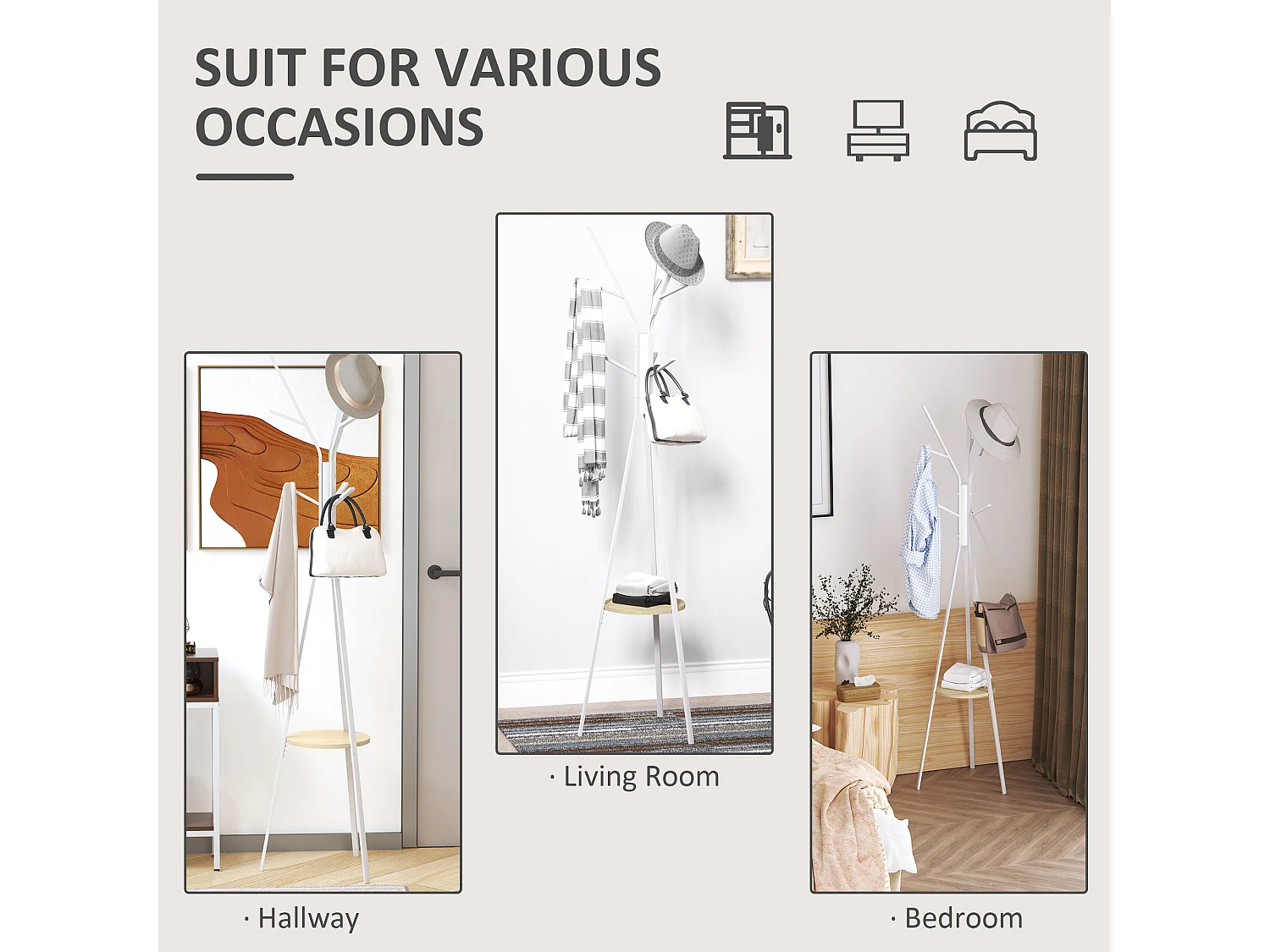 Garderobe, freistehende Garderobe, Flurgarderobe, weiße Metallgarderobe