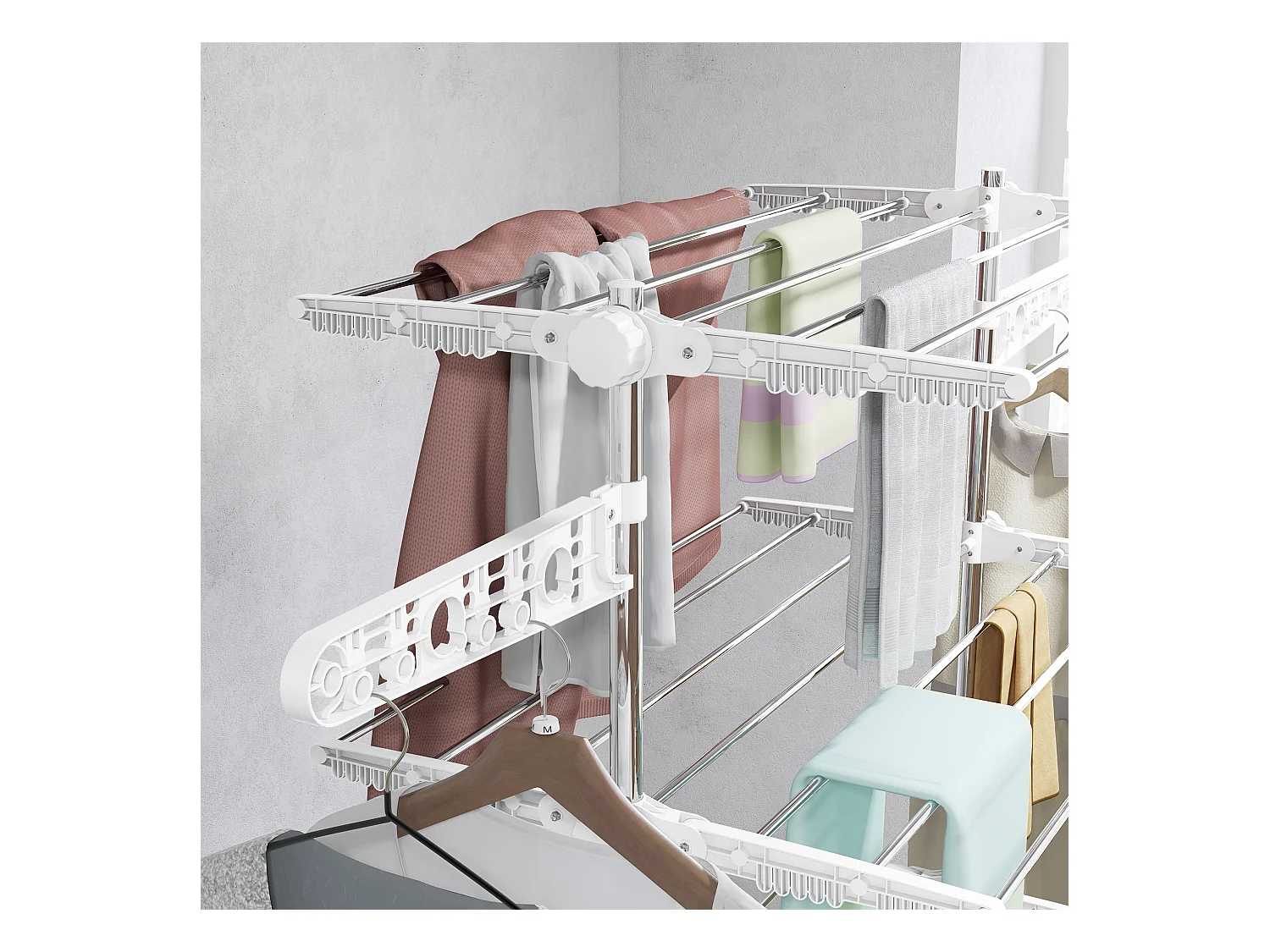 Séchoir à linge mobile,142 x 55 x 172 cm,pliable (4 niveaux),avec roulettes