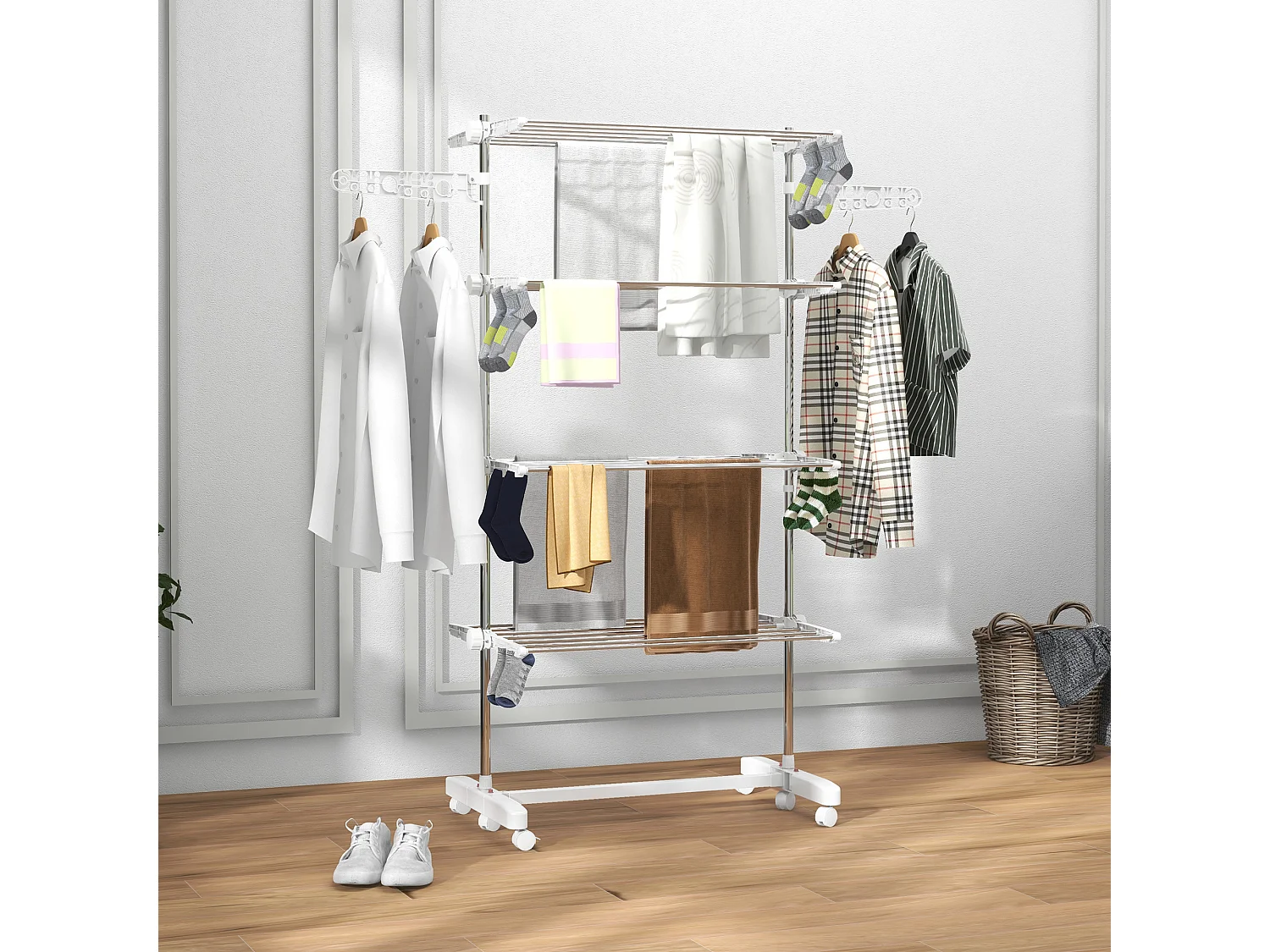 Máquina de secar roupa móvel, 142 x 55 x 172 cm, dobrável (4 níveis), com rodízios