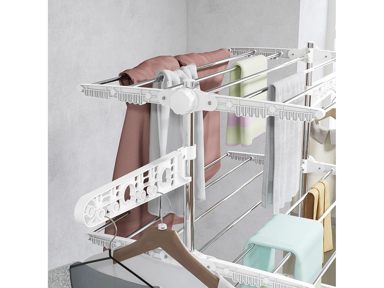 Máquina de secar roupa móvel, 142 x 55 x 172 cm, dobrável (4 níveis), com rodízios