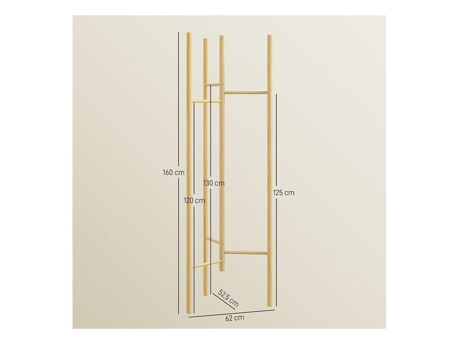 Garderobe mit 6 Kleiderstangen, Massivholz, nordischer Stil, für Kleidung