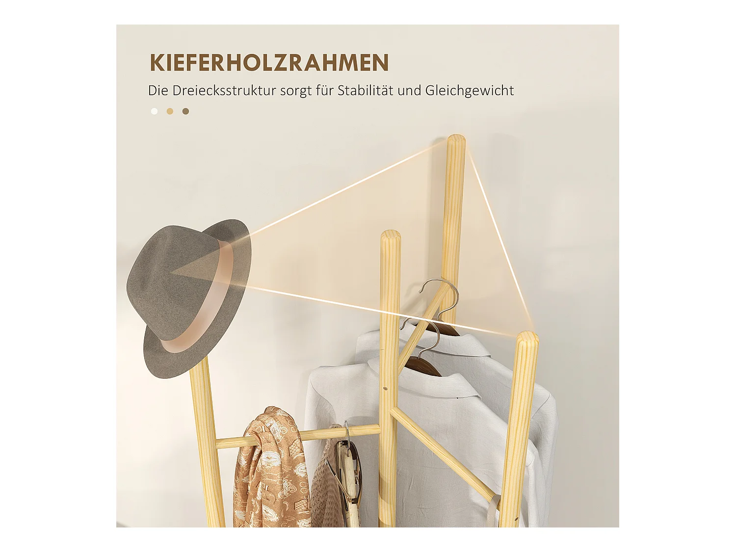 Garderobe mit 6 Kleiderstangen, Massivholz, nordischer Stil, für Kleidung