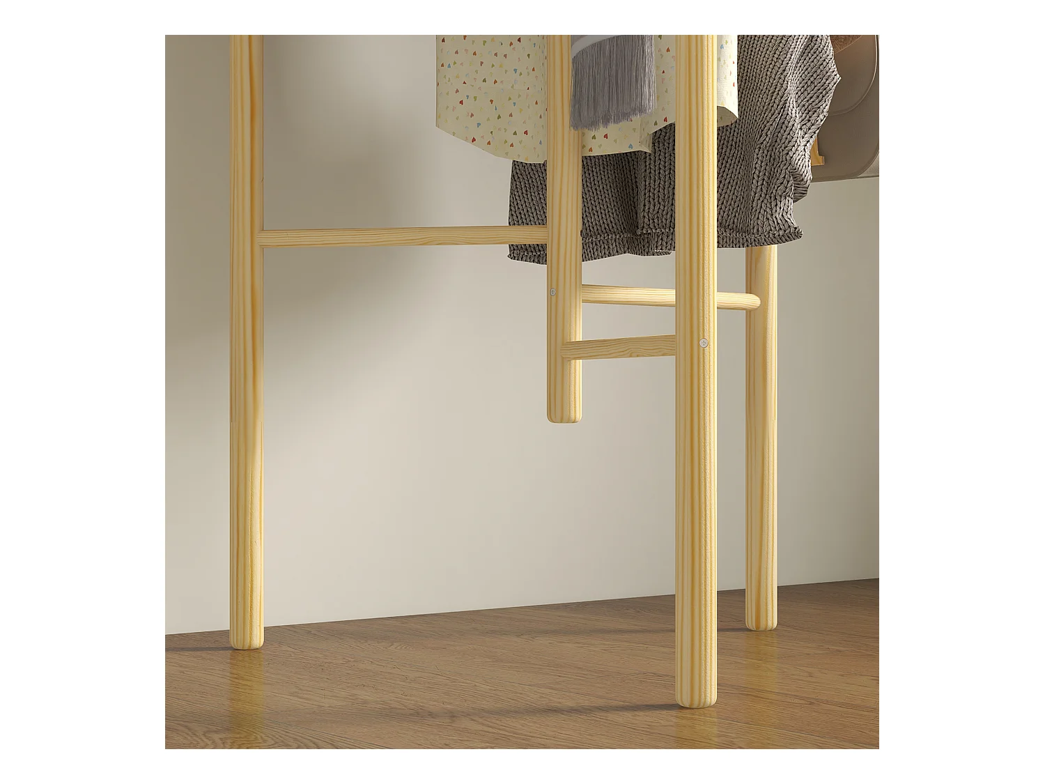 Garderobe mit 6 Kleiderstangen, Massivholz, nordischer Stil, für Kleidung