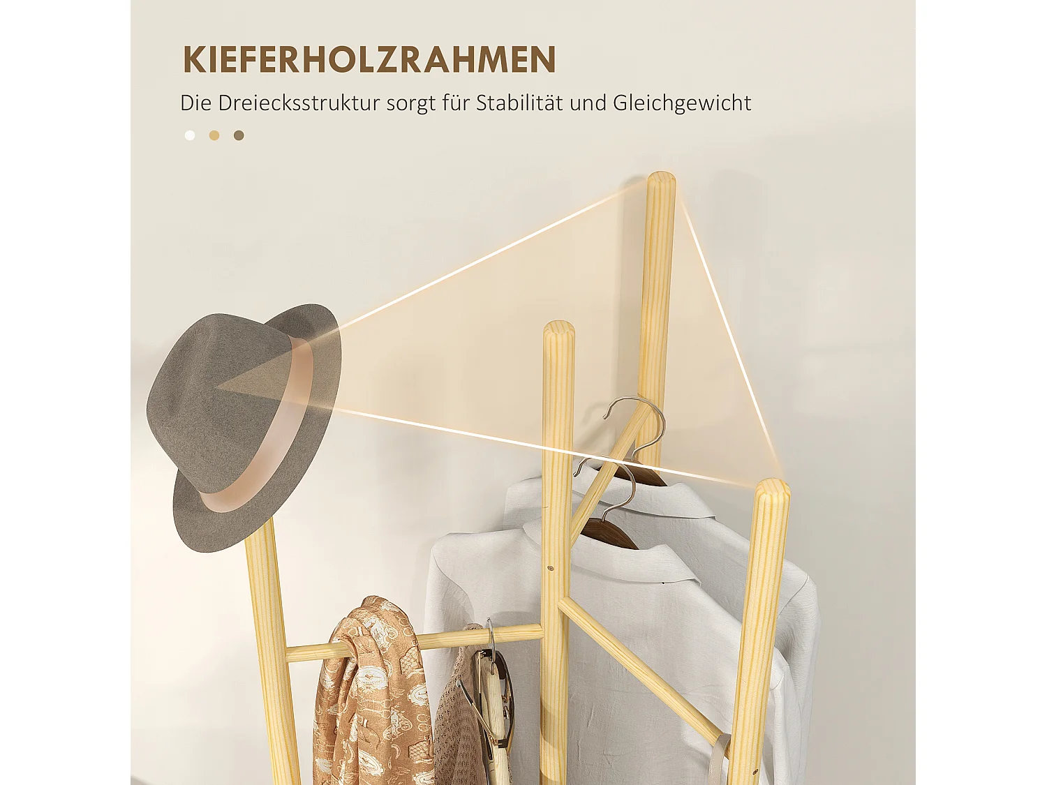 Portemanteau avec 6 barres de suspension,en bois massif,style nordique,pour vêtements