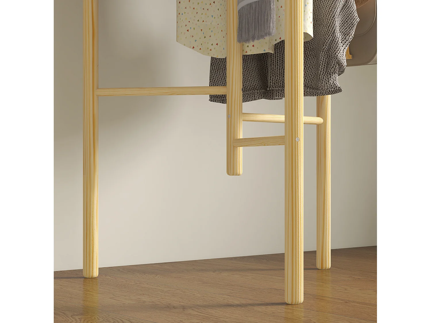 Portemanteau avec 6 barres de suspension,en bois massif,style nordique,pour vêtements