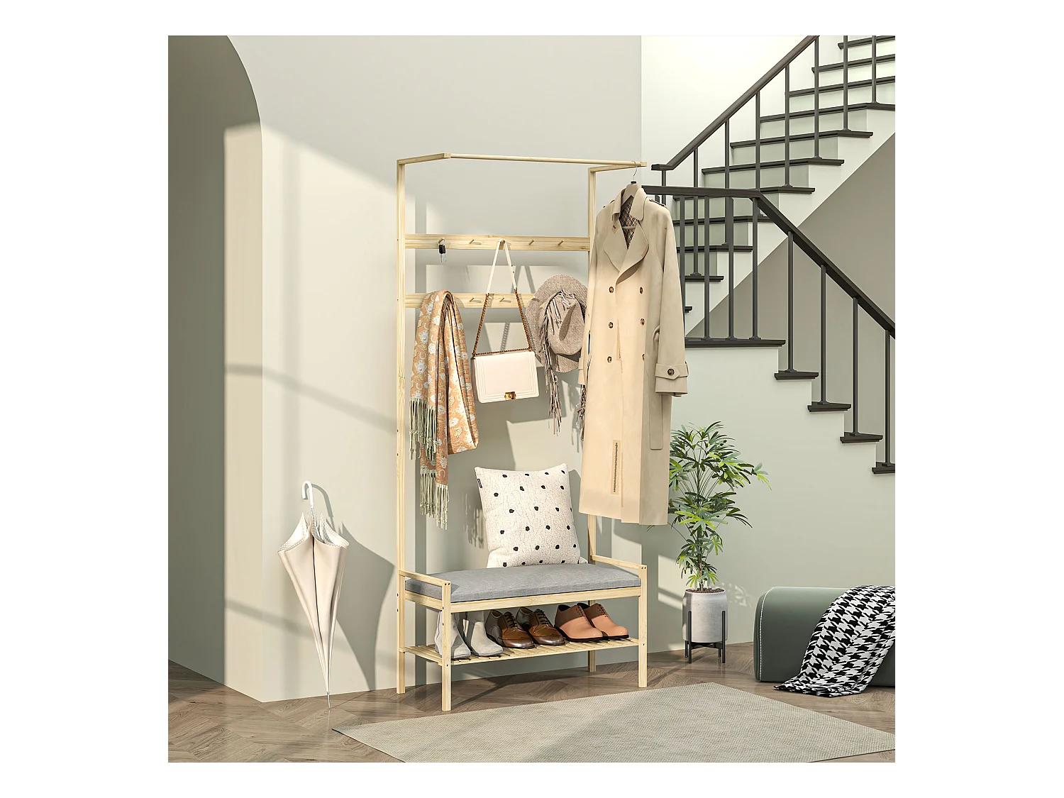 Garderobe mit Schuhbank, Garderobe mit Haken, Schuhständer