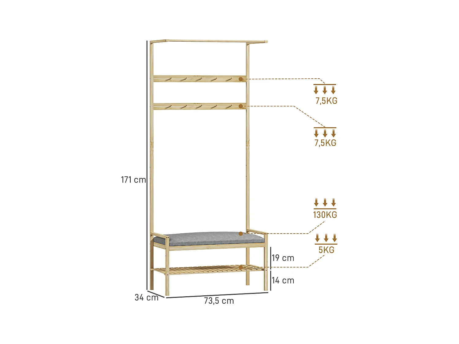 Garderobe mit Schuhbank, Garderobe mit Haken, Schuhständer