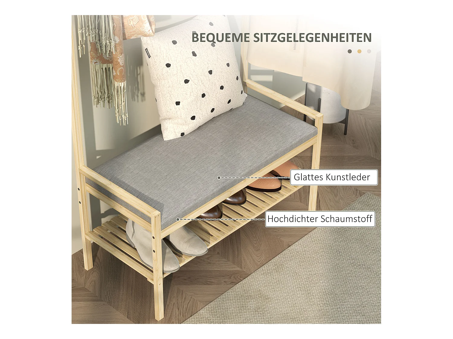 Garderobe mit Schuhbank, Garderobe mit Haken, Schuhständer