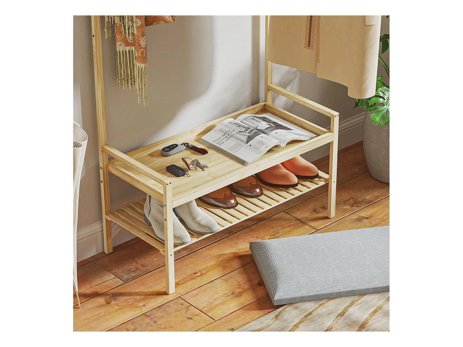 Garderobe mit Schuhbank, Garderobe mit Haken, Schuhständer