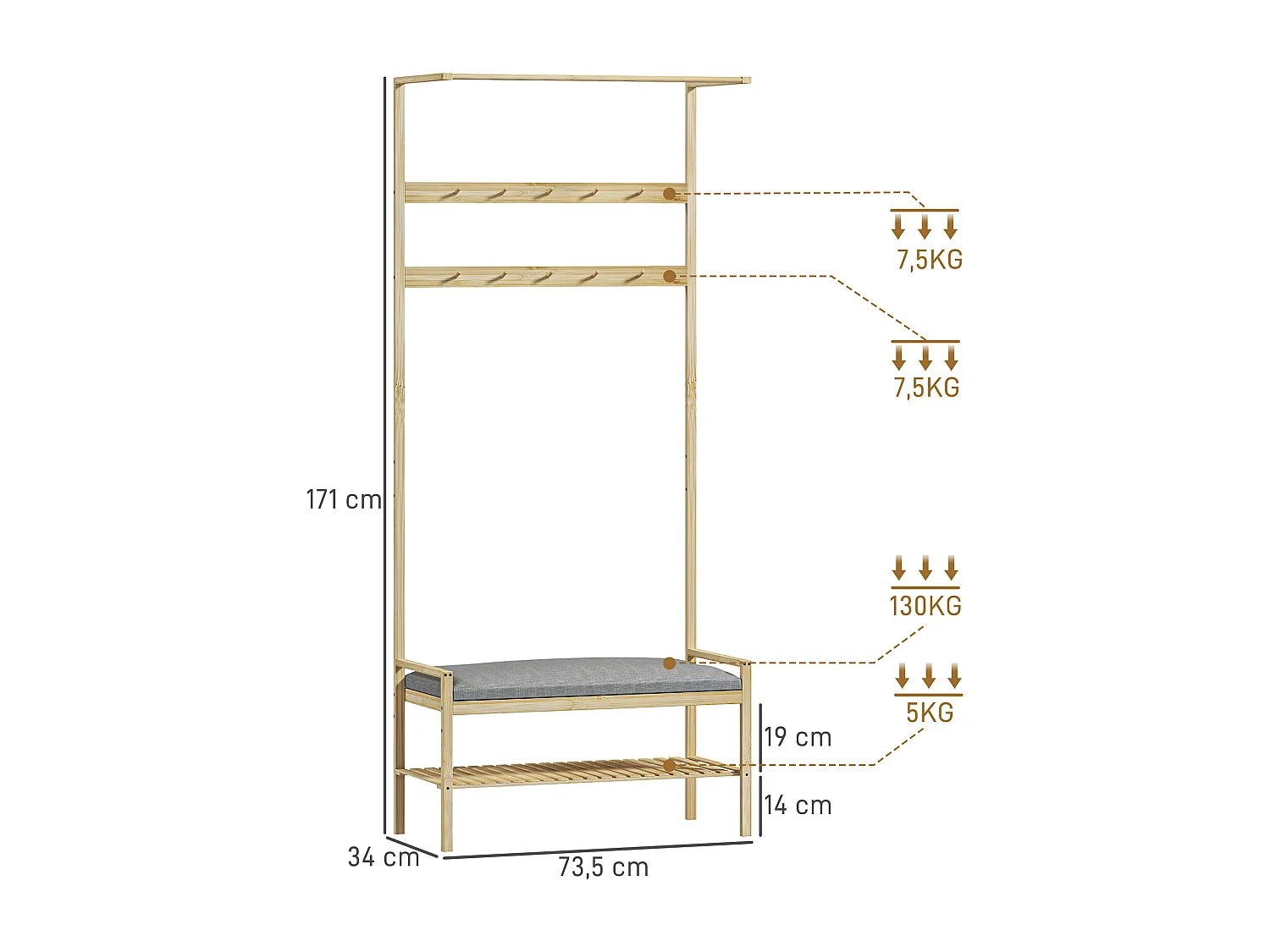 Portemanteau avec banc à chaussures,portemanteau avec crochets,étagère à chaussures