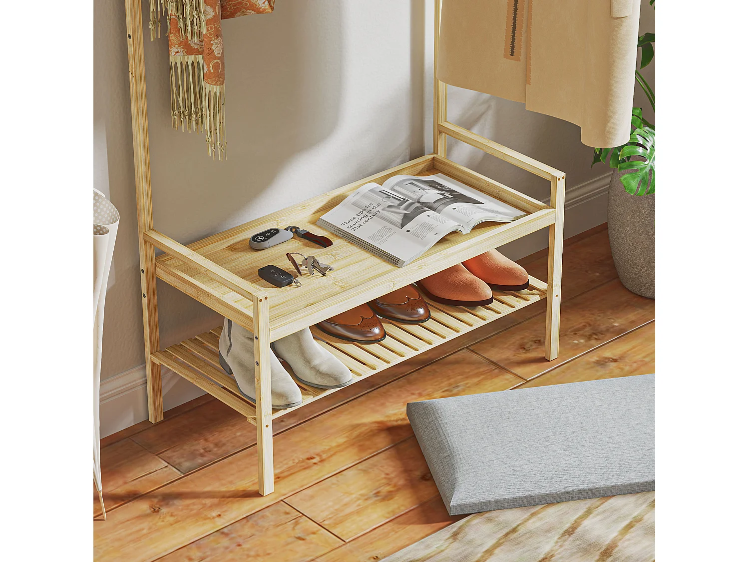 Portemanteau avec banc à chaussures,portemanteau avec crochets,étagère à chaussures