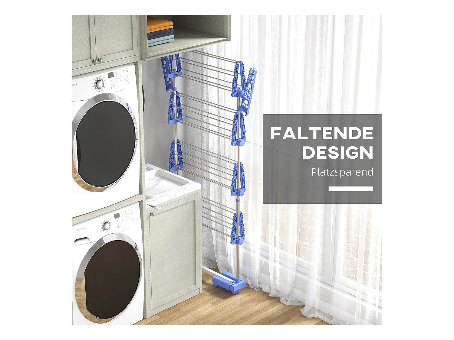 Wäscheständer auf Rädern, 2-stöckiger Wäscheständer mit klappbaren Flügeln, Stahltrockner