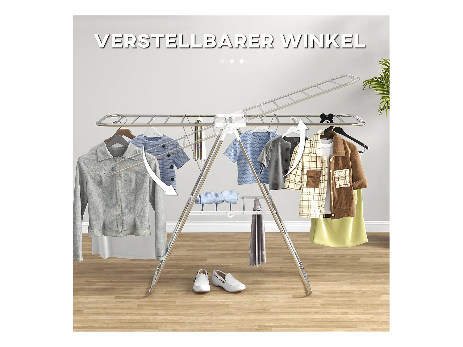 Faltbarer und tragbarer Wäscheständer mit Teleskopstangen, Edelstahl