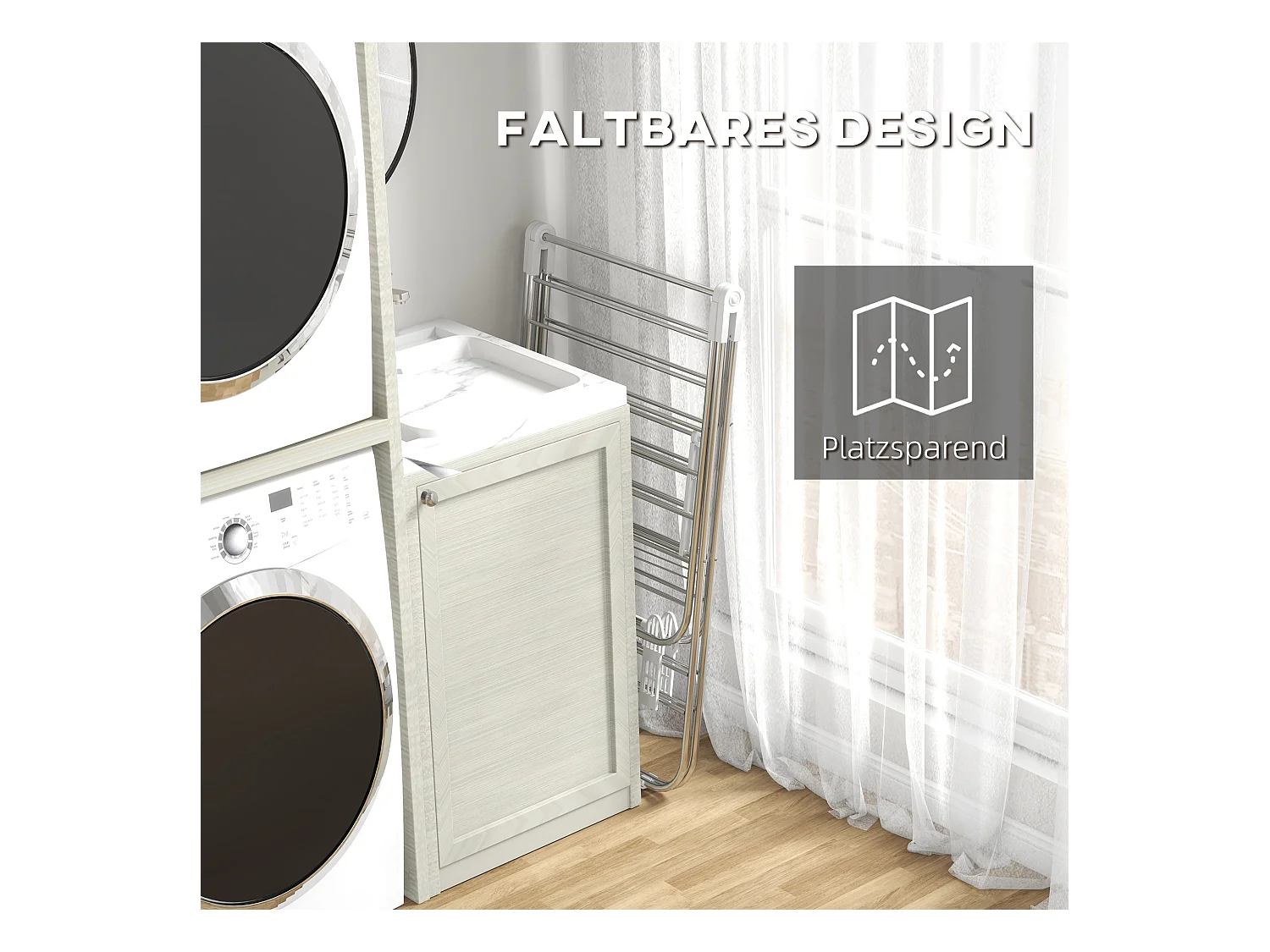 Faltbarer und tragbarer Wäscheständer mit Teleskopstangen, Edelstahl