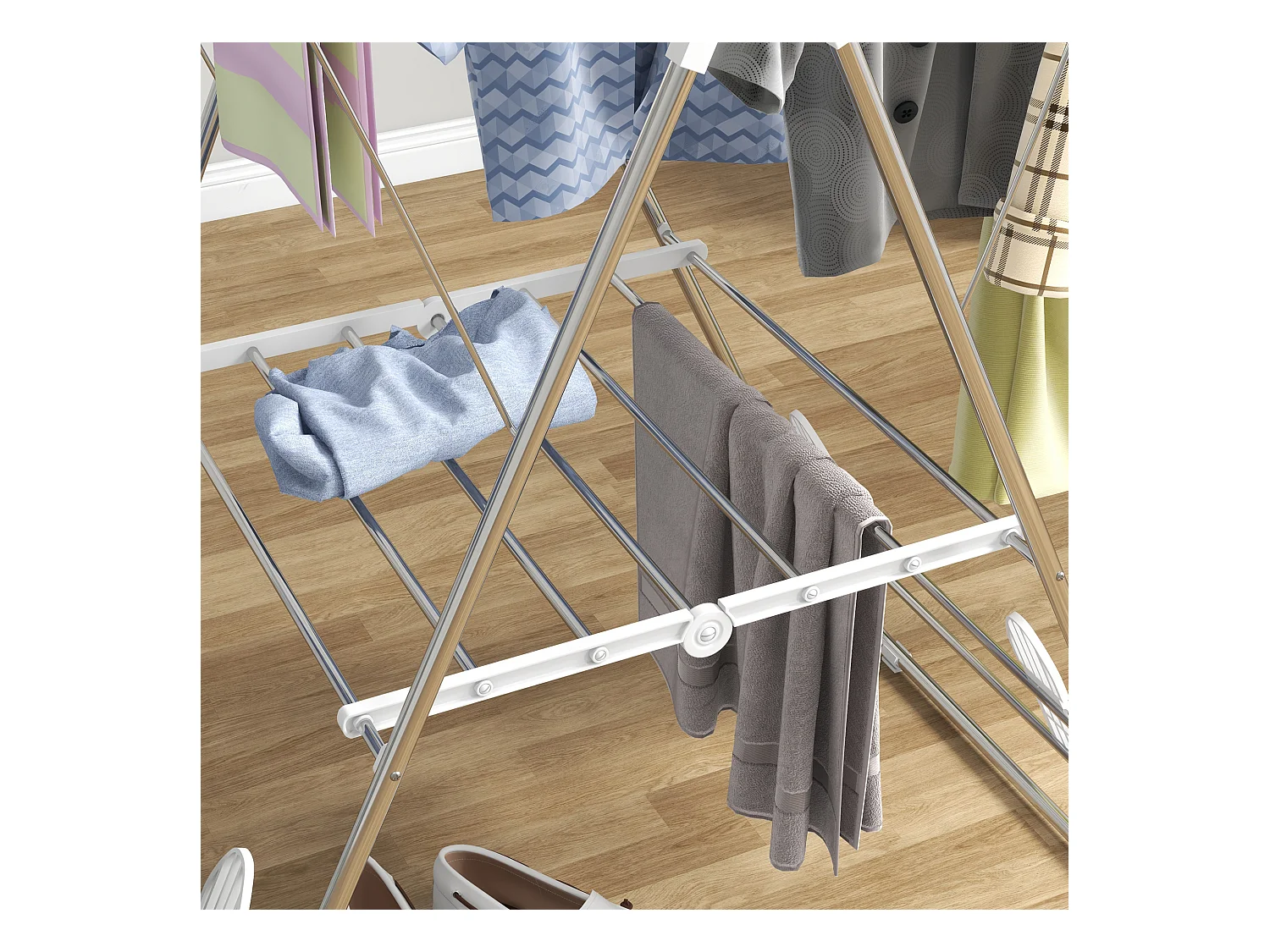 Faltbarer und tragbarer Wäscheständer mit Teleskopstangen, Edelstahl