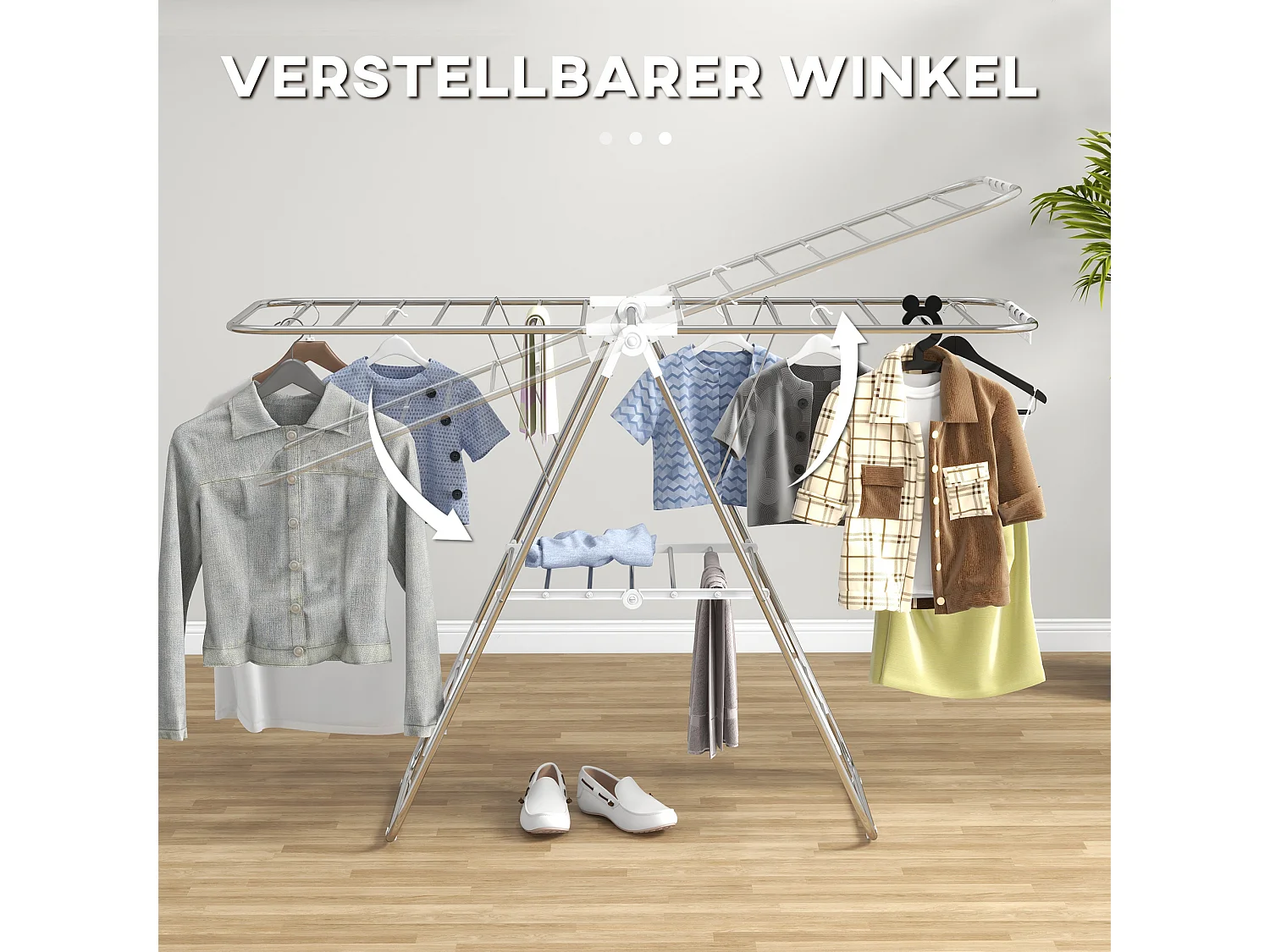 Faltbarer und tragbarer Wäscheständer mit Teleskopstangen, Edelstahl