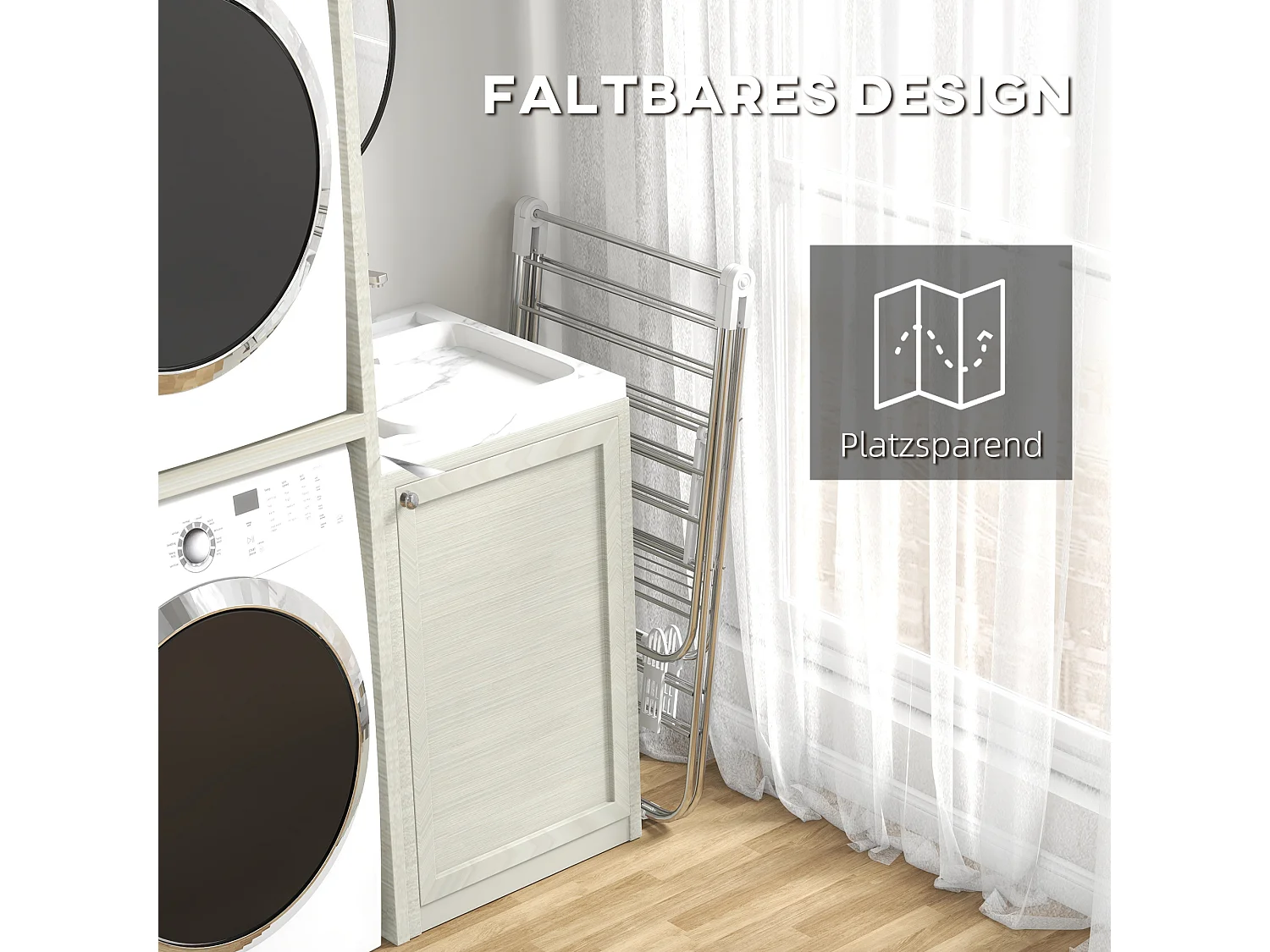 Faltbarer und tragbarer Wäscheständer mit Teleskopstangen, Edelstahl