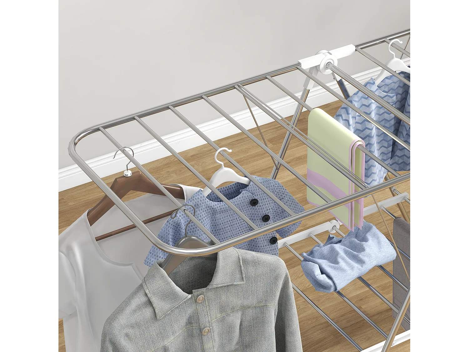 Faltbarer und tragbarer Wäscheständer mit Teleskopstangen, Edelstahl