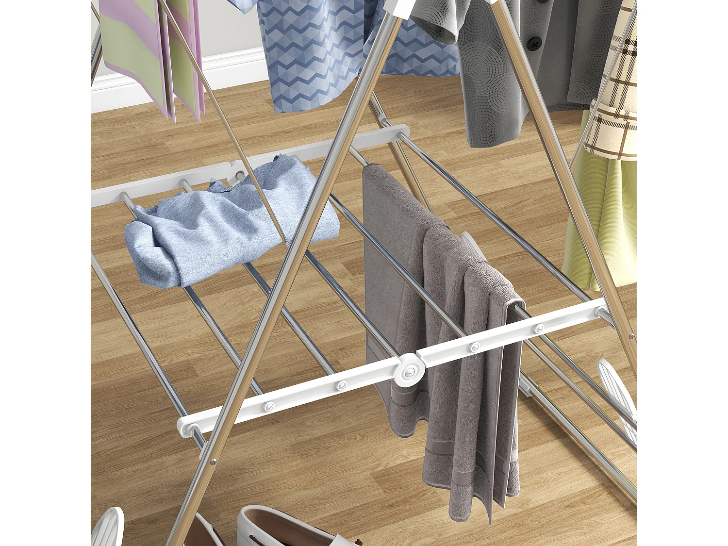 Faltbarer und tragbarer Wäscheständer mit Teleskopstangen, Edelstahl