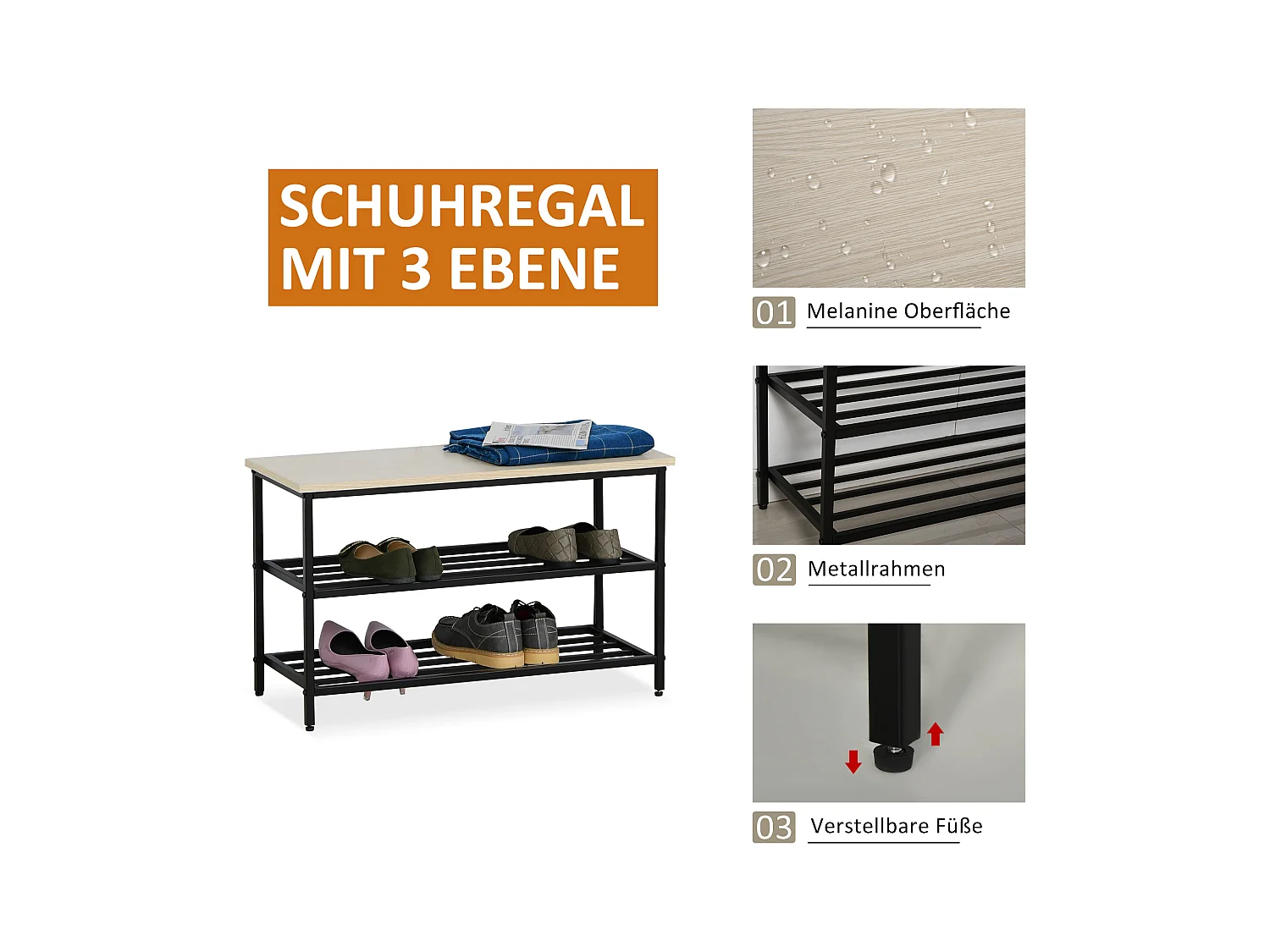 2-in-1-Garderobenset für den Eingangsbereich mit Bank, Wandgarderobe für den Eingangsbereich