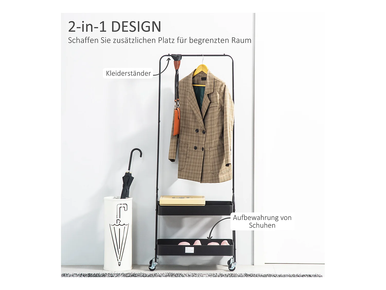 Porte-manteau sur roulettes,porte-manteau avec tringle,étagère à chaussures