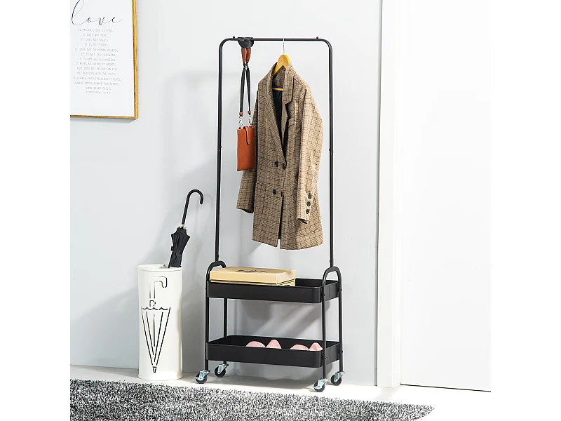 Garderobe auf Rollen, Garderobe mit Stange und Schuhregal