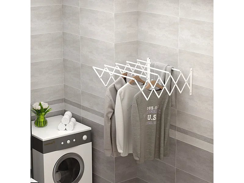 Kledingrek voor aan de muur, 57,5 cm, ruimtebesparend, voor binnen en buiten