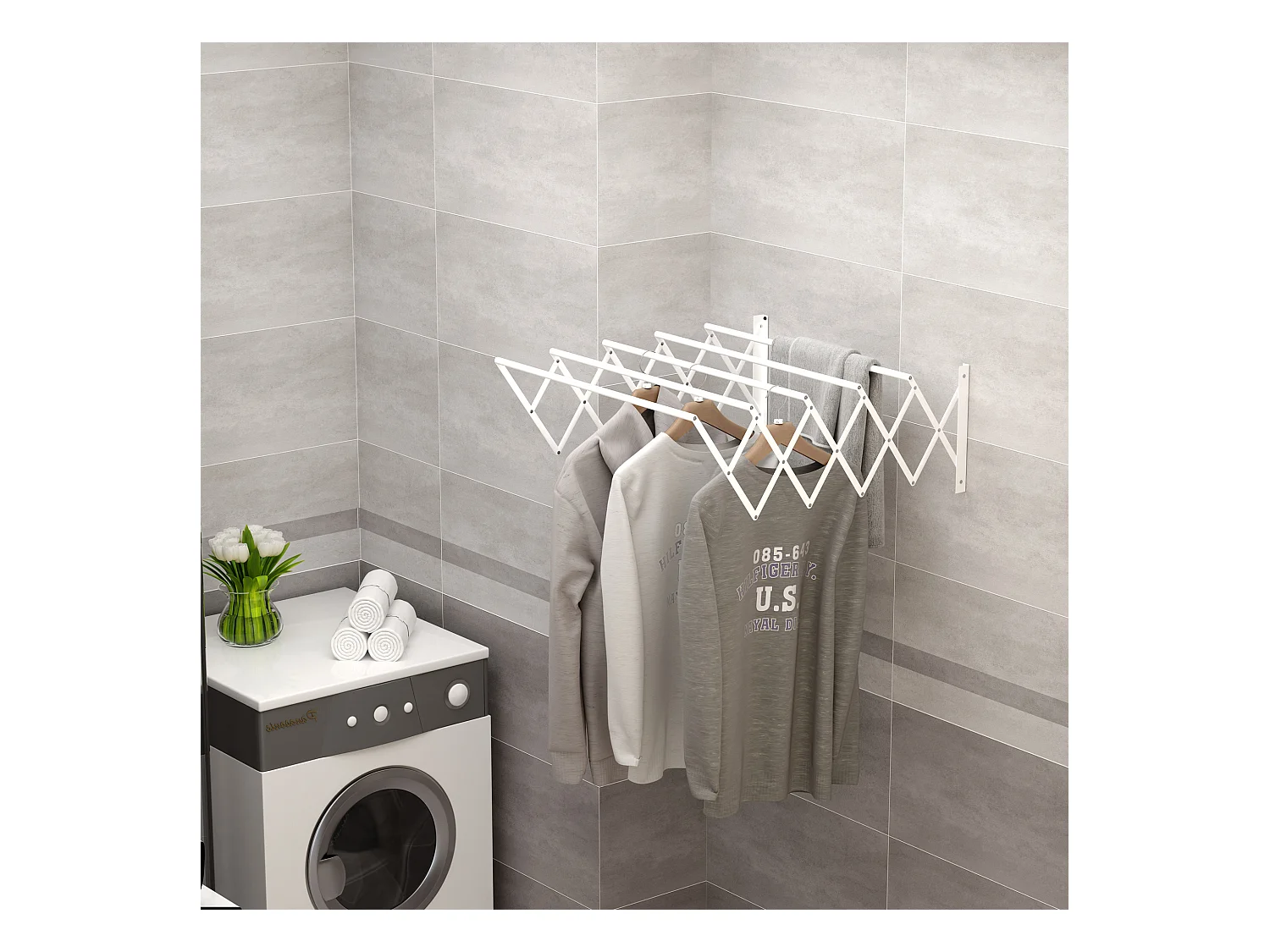 Portant à vêtements mural,57,5 cm,peu encombrant,pour l'intérieur et l'extérieur