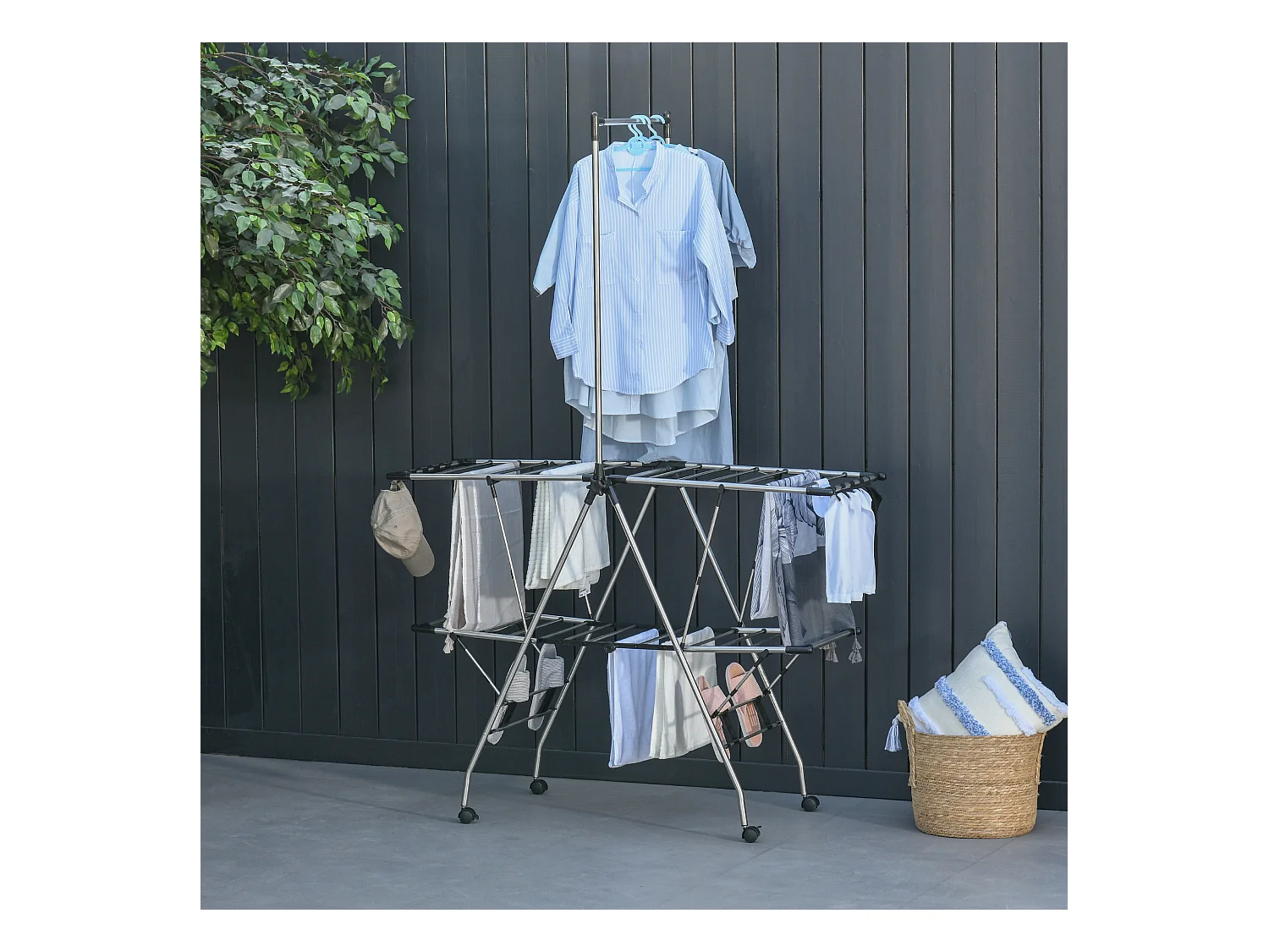 Grand portant à vêtements avec barres télescopiques,138,5 x 63 x 208 cm,pliable