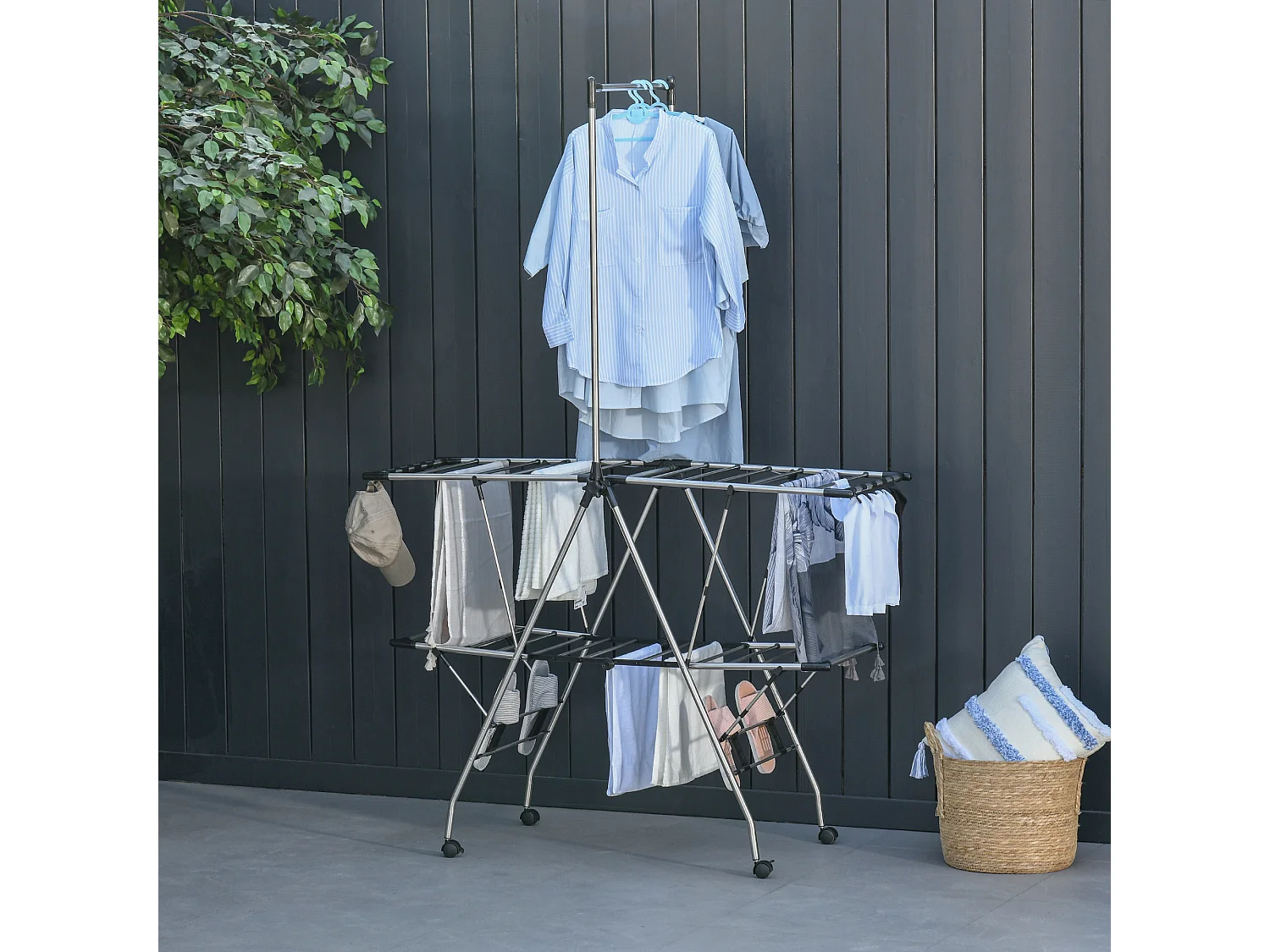 Grand portant à vêtements avec barres télescopiques,138,5 x 63 x 208 cm,pliable