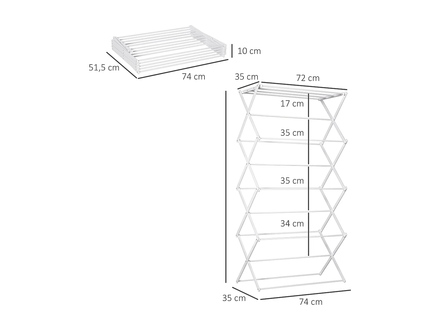Tendedero plegable, torre de secado de 8 niveles, metal, plástico, blanco