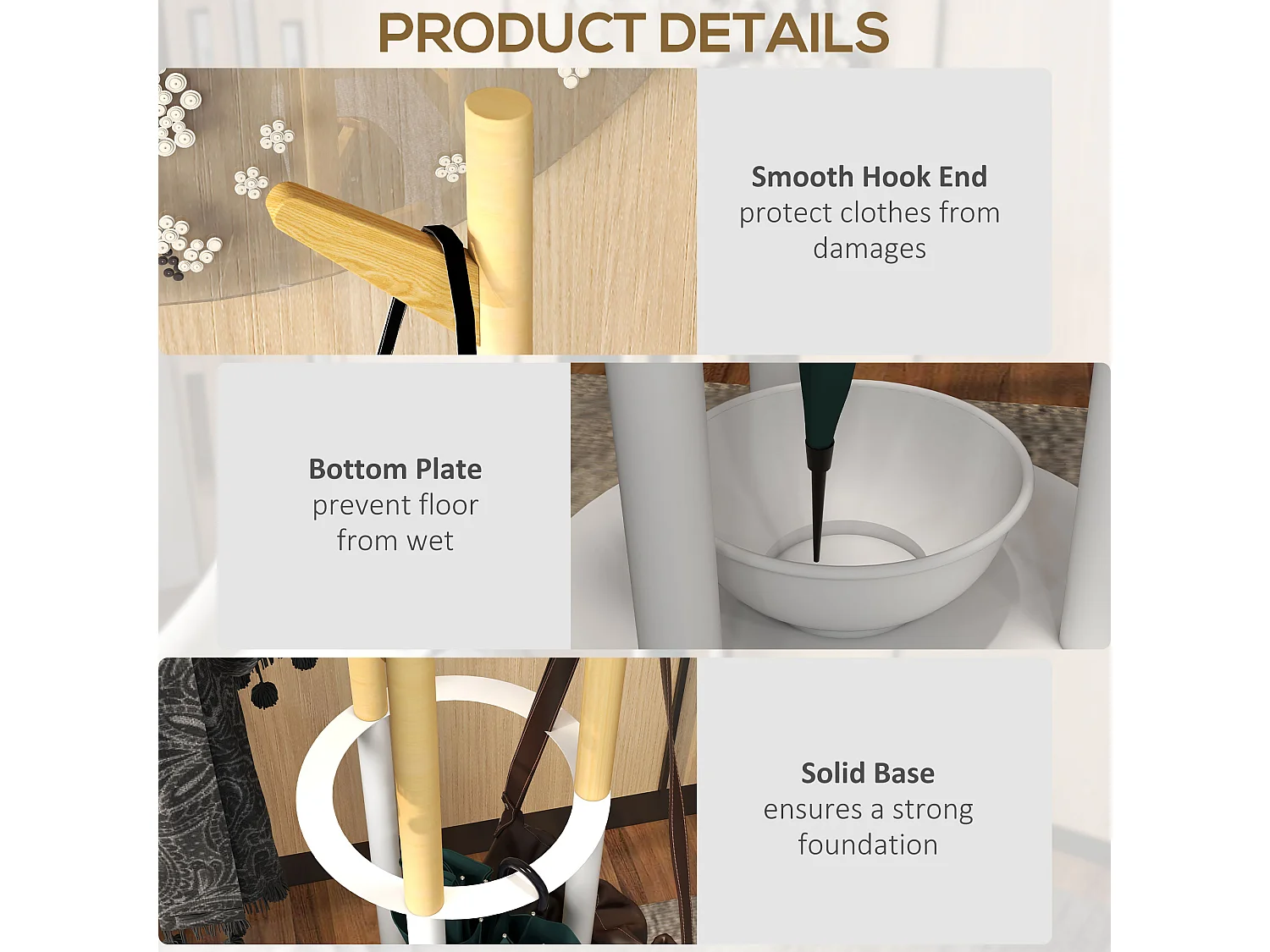 Porte-manteau sur pied avec 13 crochets,porte-parapluies moderne en métal et bambou