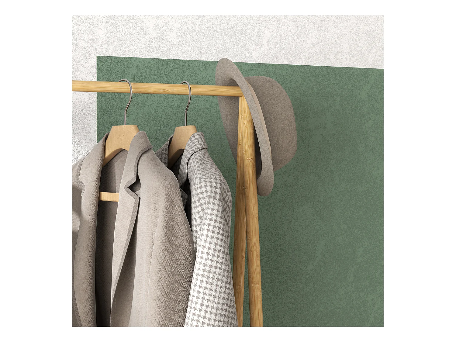 Porte-manteau en bambou,avec étagères et crochets,avec tringle à vêtements