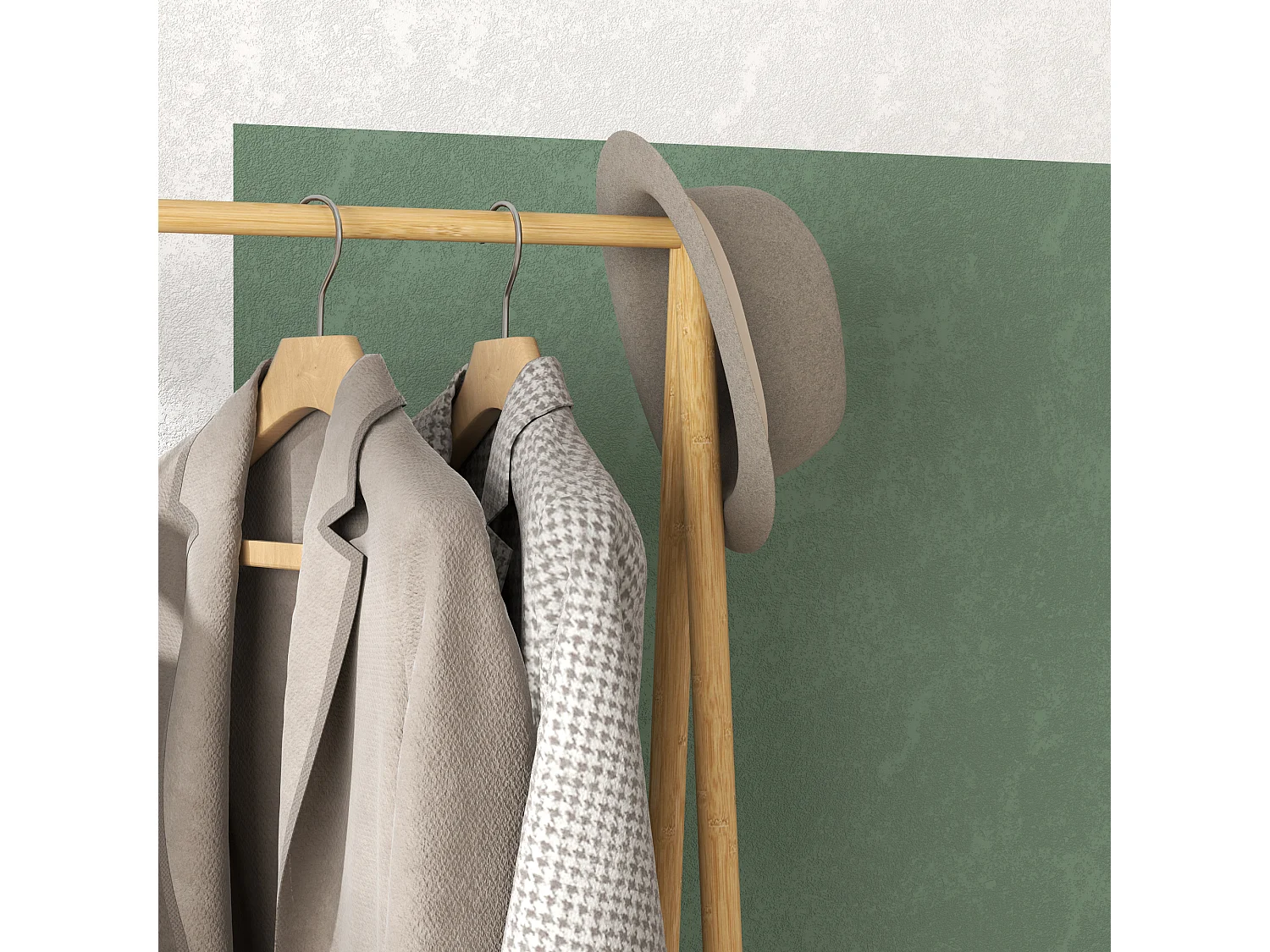 Perchero de bambú, con estantes, ganchos y barra