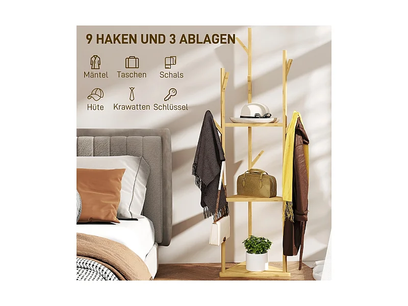 Garderobe mit 8 Haken, 3 Etagen, Garderobe für Hüte und Kleidung