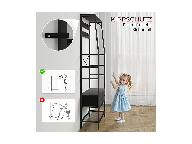 Porte-manteau avec étagère à chaussures,2 tiroirs en tissu,porte-manteau avec 8 crochets