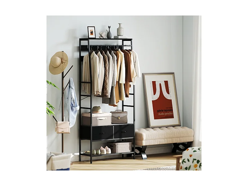 Porte-manteau avec étagère à chaussures,2 tiroirs en tissu,porte-manteau avec 8 crochets