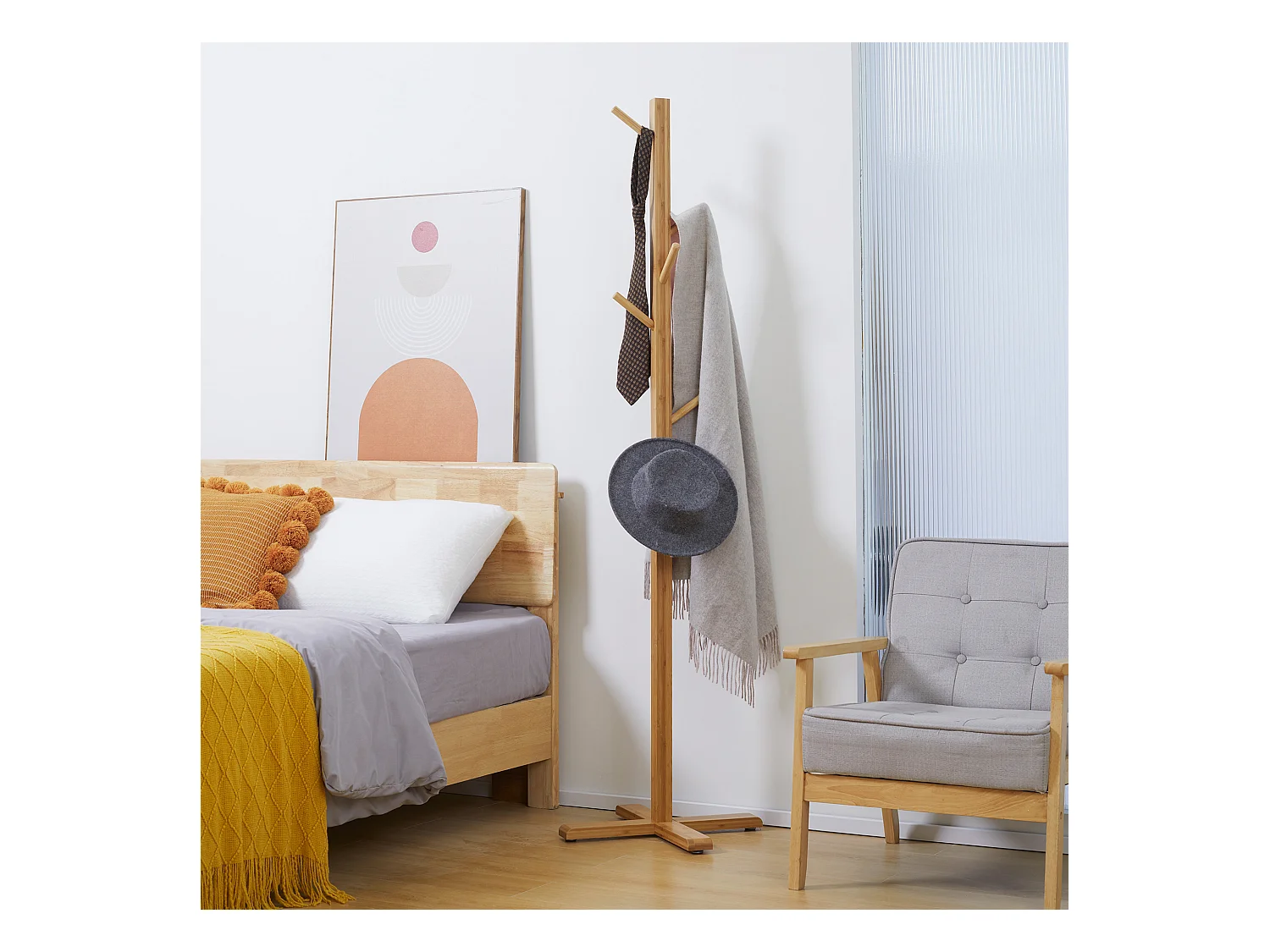 Porte-manteau en bambou avec 8 crochets, élégant et fonctionnel pour couloir ou chambre