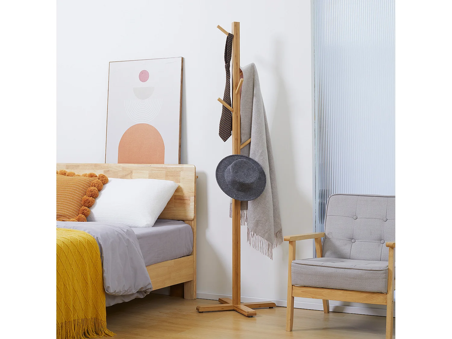 Porte-manteau en bambou avec 8 crochets, élégant et fonctionnel pour couloir ou chambre