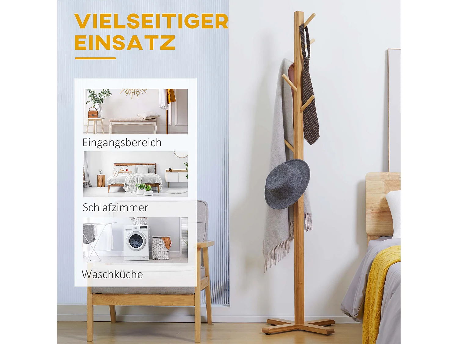 Porte-manteau en bambou avec 8 crochets, élégant et fonctionnel pour couloir ou chambre