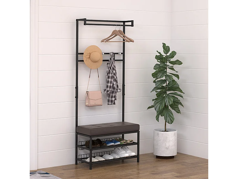 Garderobe mit Bank, Schuhregal aus Metall, 2 Schuhablagen