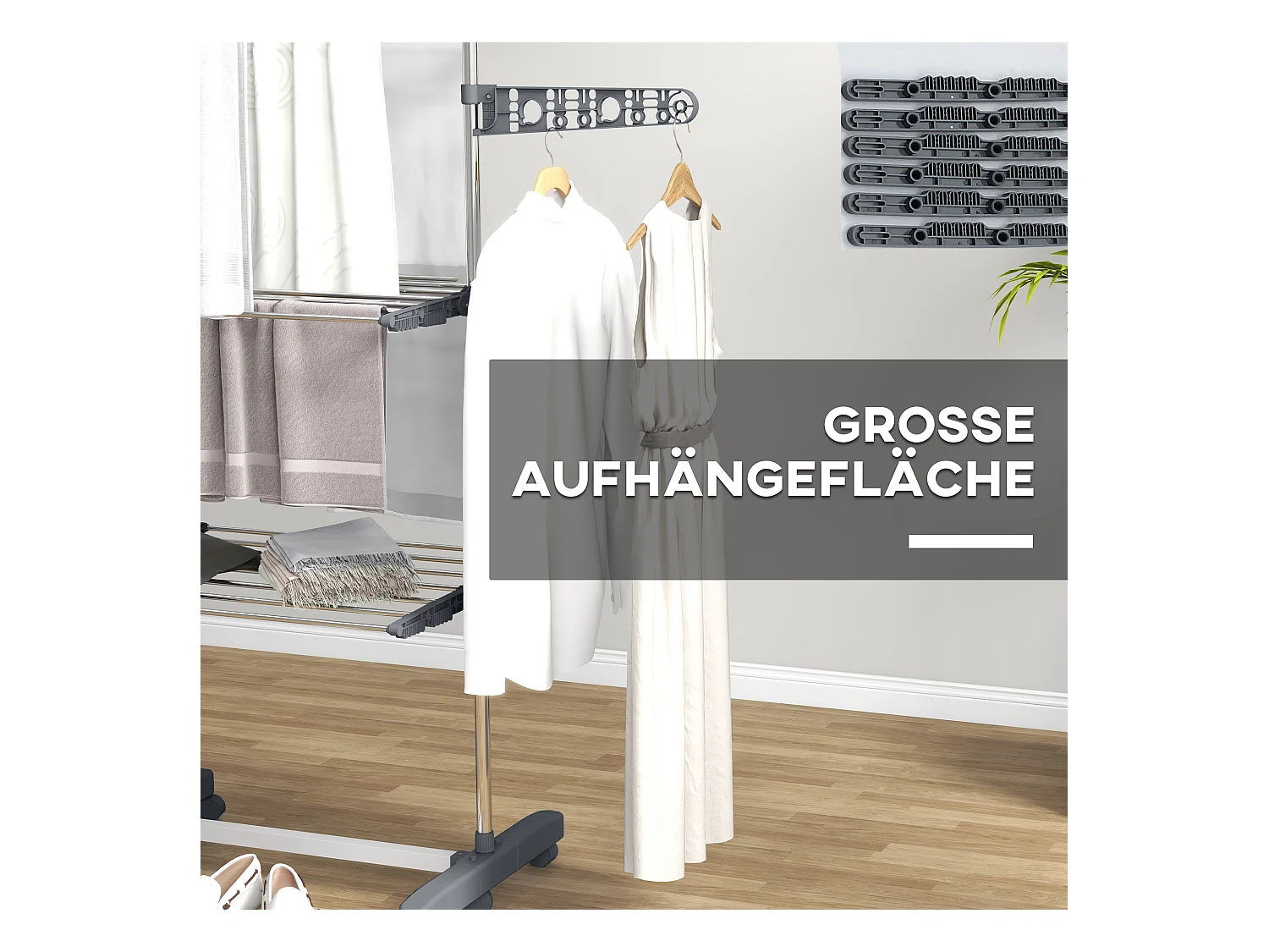 Séchoir à linge mobile,3 niveaux,pliable avec ailes latérales,tour à linge,acier,gris