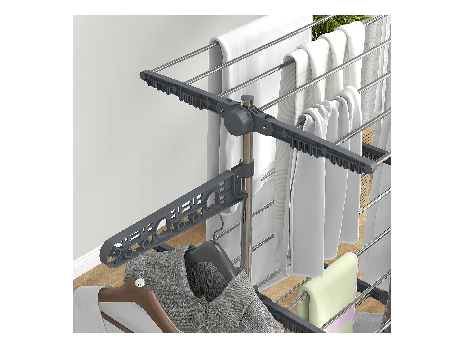 Séchoir à linge mobile,3 niveaux,pliable avec ailes latérales,tour à linge,acier,gris