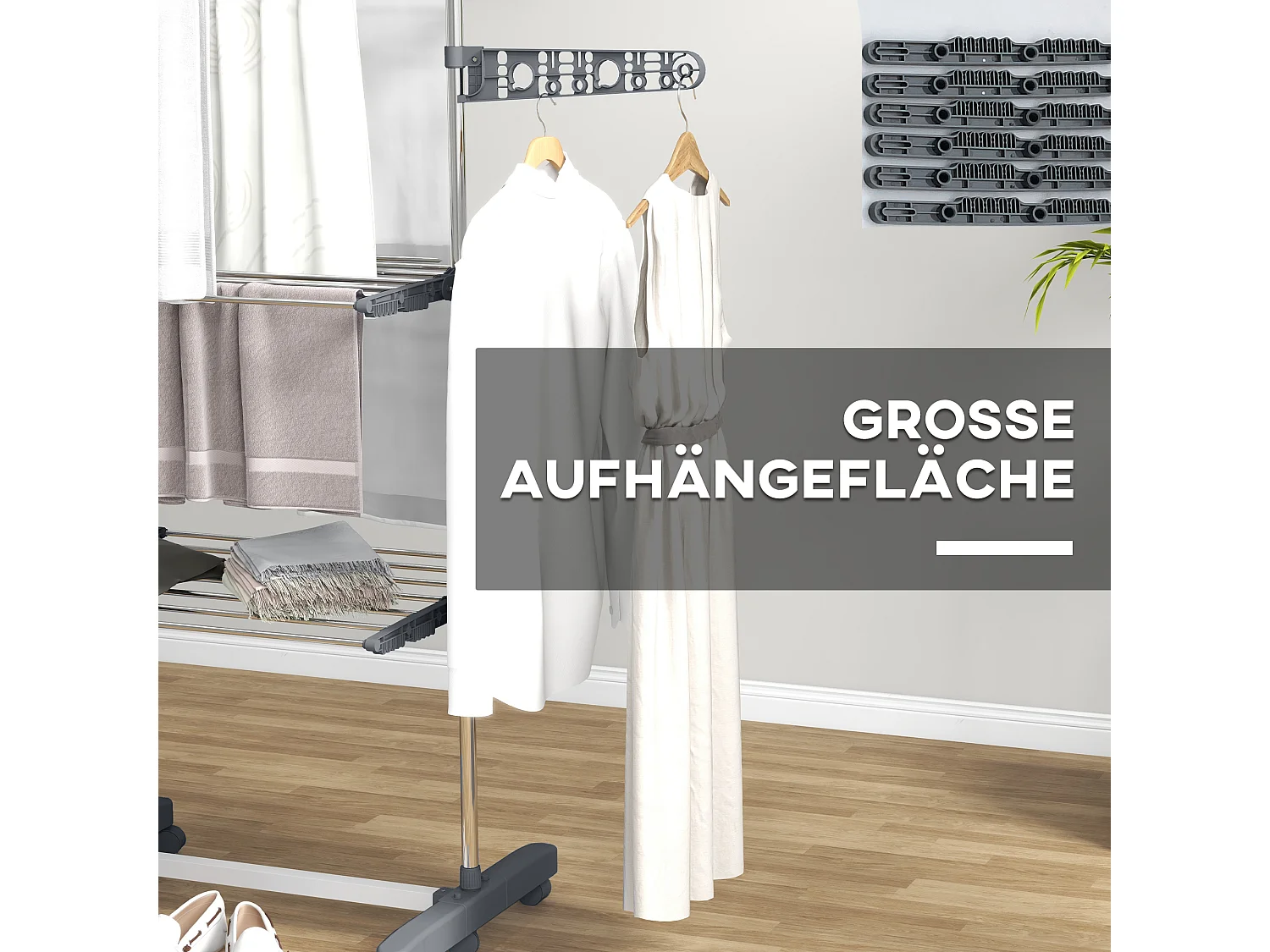 Séchoir à linge mobile,3 niveaux,pliable avec ailes latérales,tour à linge,acier,gris