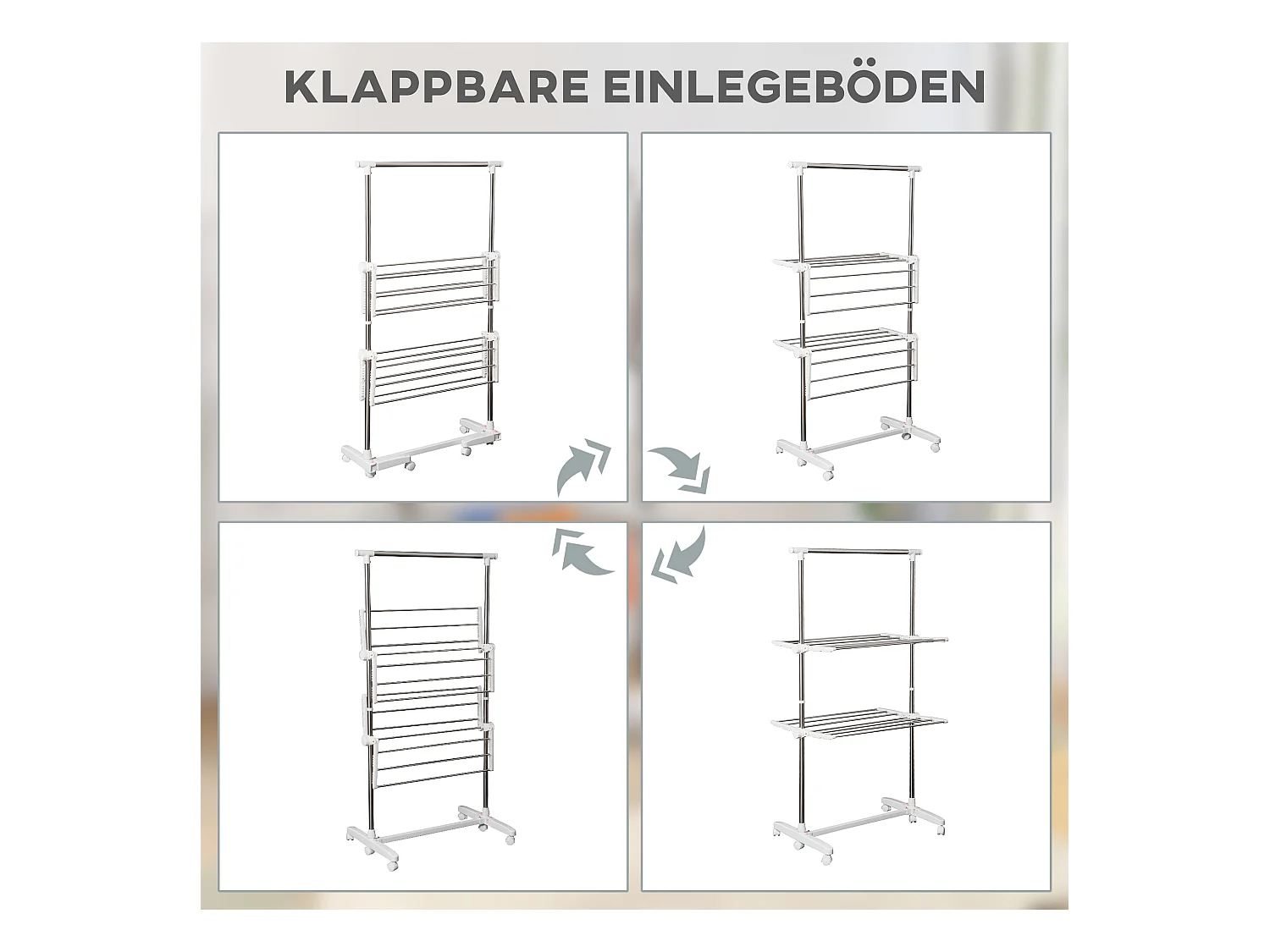 Mobiler Wäscheständer, faltbarer Wäscheständer mit 2-stöckigen Seitenflügeln