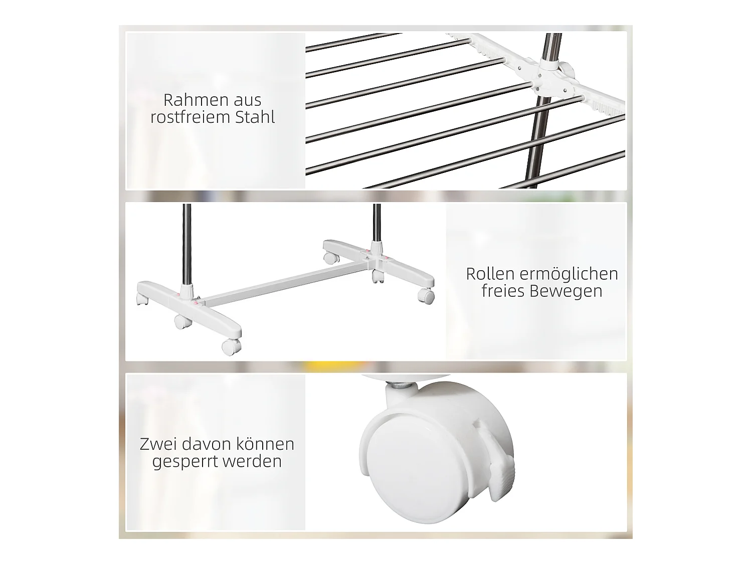 Mobiler Wäscheständer, faltbarer Wäscheständer mit 2-stöckigen Seitenflügeln