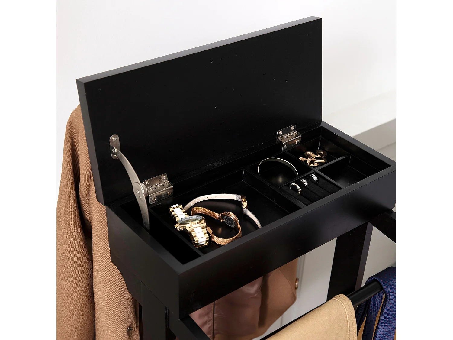 Portant à vêtements noir portable avec rangement