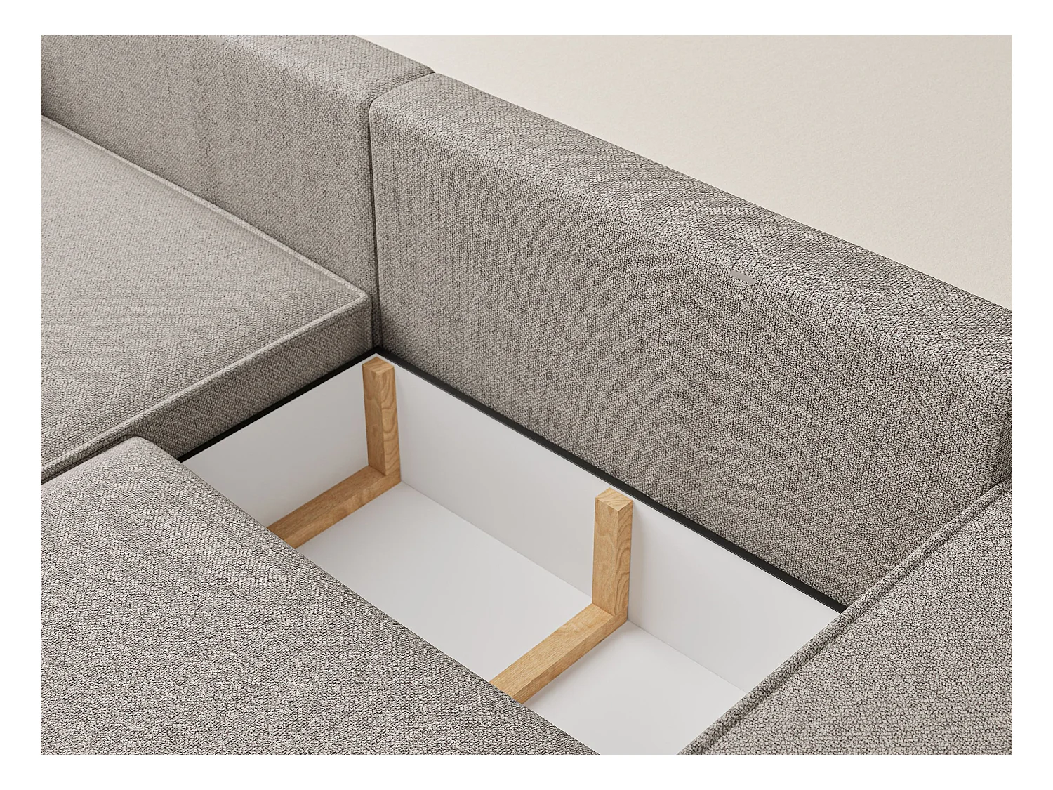 Ecksofa mit Schlaffunktion Zaya aus Webstoff - Drei-Personen - beige