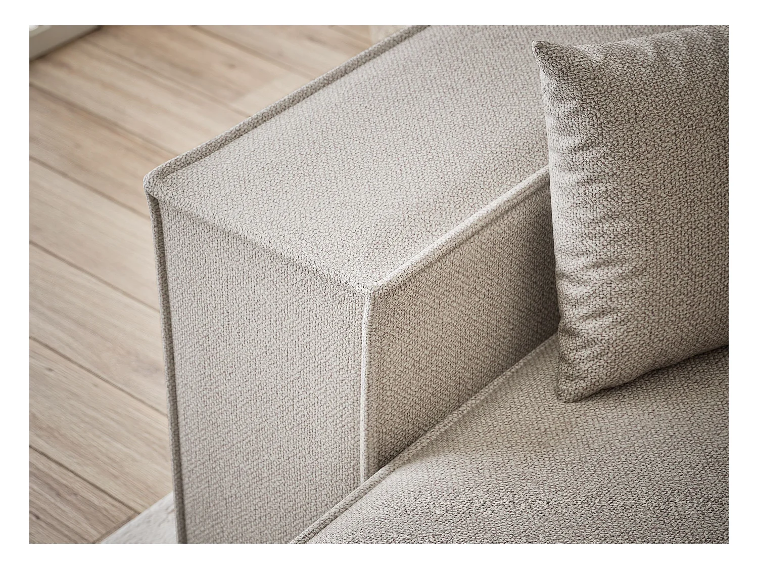 Ecksofa mit Schlaffunktion Zaya aus Webstoff - Drei-Personen - beige